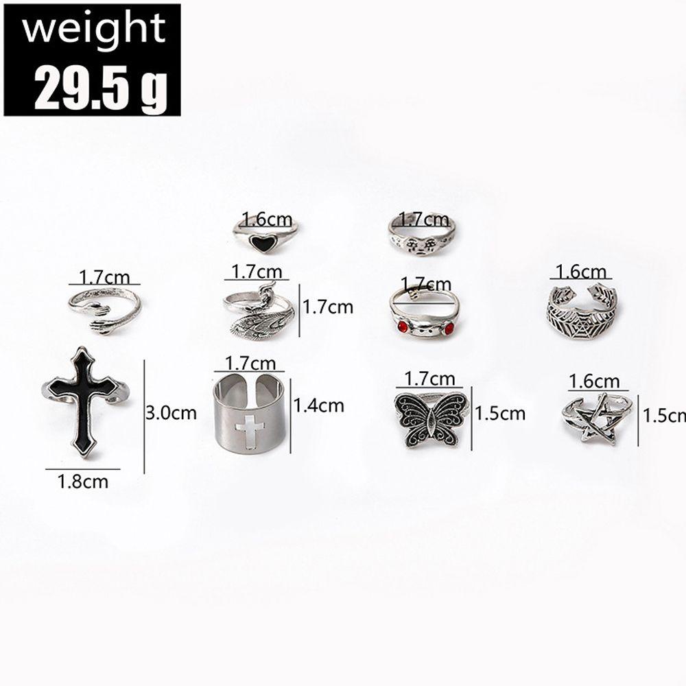 10pcs / set 12pcs / set Cincin Jari Desain Wajah Bintang Butterfly Bahan Alloy Gaya Vintage Korea Untuk Pasangan