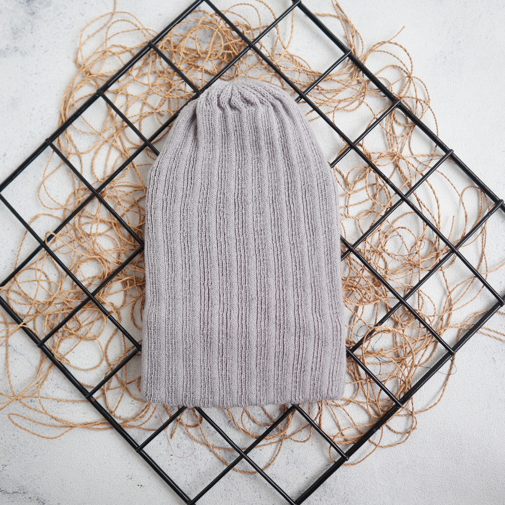 Kupluk Beanie Anak Bayi Polos Model Salur Laki Laki Perempuan New Born Usia 0 - 2-Abu muda