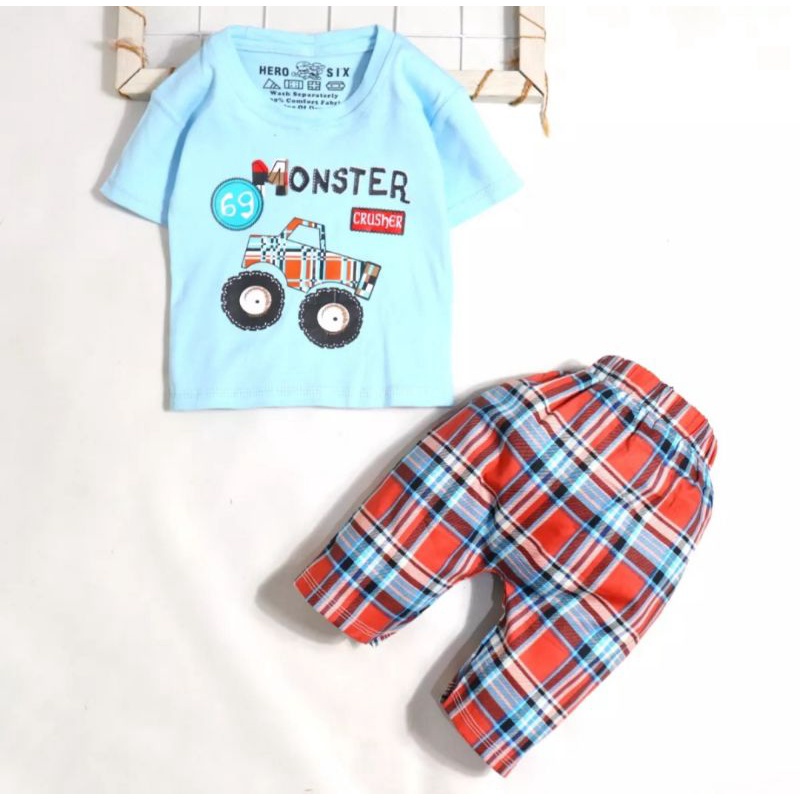 Setelan Baju Anak Bayi Laki-laki Monster Truck Usia 6-18 Bulan