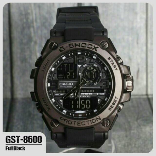 JAM TANGAN RUBBER PRIA CASI* G-SHOC* GST-8600 G-8600 DUAL-TIME METAL TANHAN AIR FREE BATERAI WATCH
