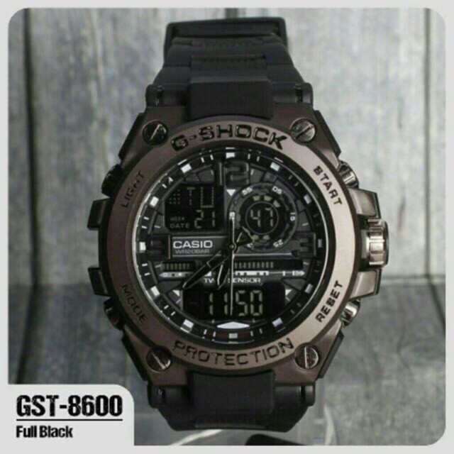 JAM TANGAN RUBBER PRIA CASI* G-SHOC* GST-8600 G-8600 DUAL-TIME METAL TANHAN AIR FREE BATERAI