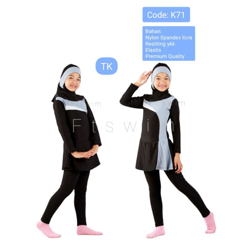 4-7th baju renang anak perempuan muslim/pakaian renang anak cewek