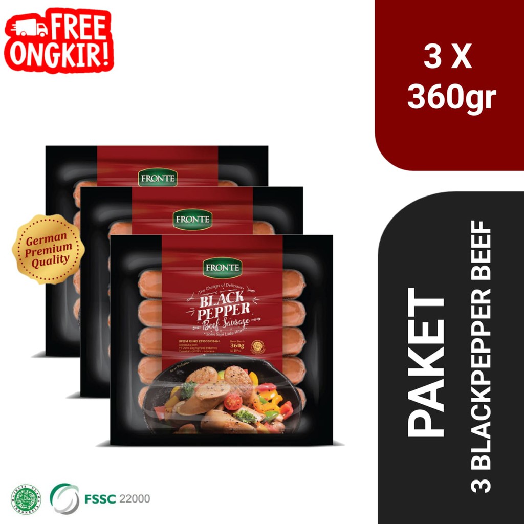 

PAKET 3 pcs - Fronte Sosis Blackpepper Beef Sausage 360g