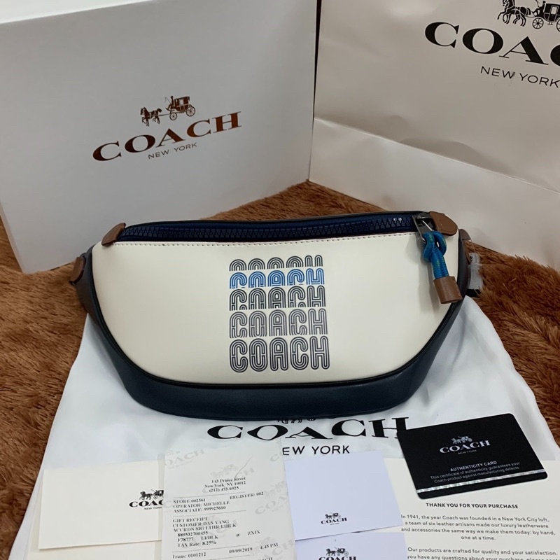 Waistbag Pria Coach White Logo Original