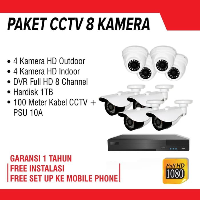 Paket CCTV 8 Kamera/DVR Full HD 8 Channel Include Instalasi Pemasangan