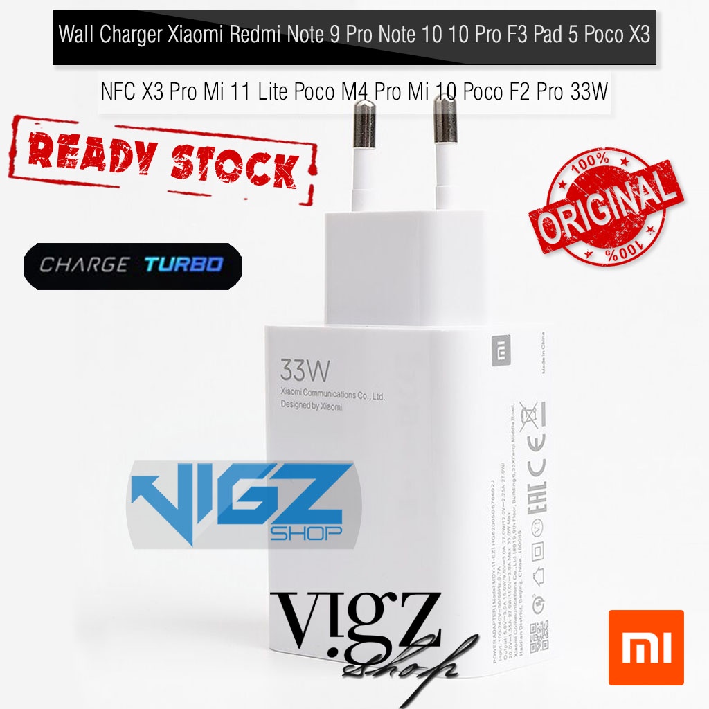 Wall Charger Xiaomi Redmi Note 9 Pro Note 10 10 Pro F3 Mi 10T Pro Poco X3 NFC X3 Pro Mi 11 Lite Poco M4 Pro Mi 10 Poco F2 Pro 33W Turbo Charge Original