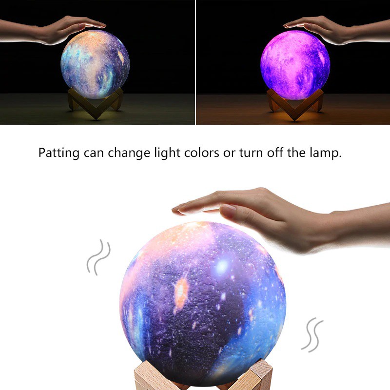 3D Print Colorful Starry Sky Lunar - Lampu Tidur Bentuk Planet - 18 cm