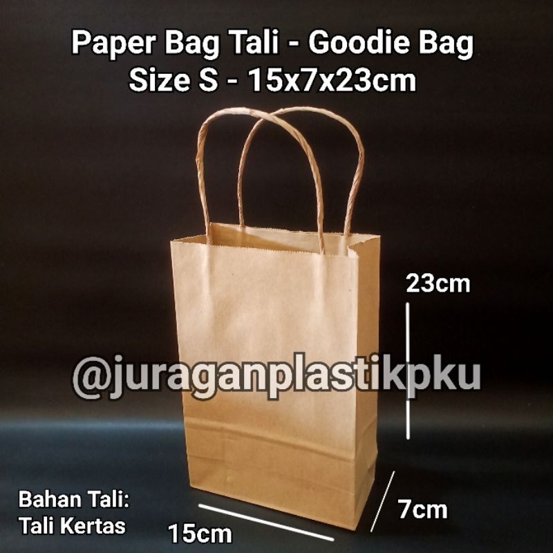 

Paper Bag + Tali S 15x7x23 cm / Goodie Bag Kecil Coklat Kraft Polos Kantong Kertas Souvenir Mini 15 x 27