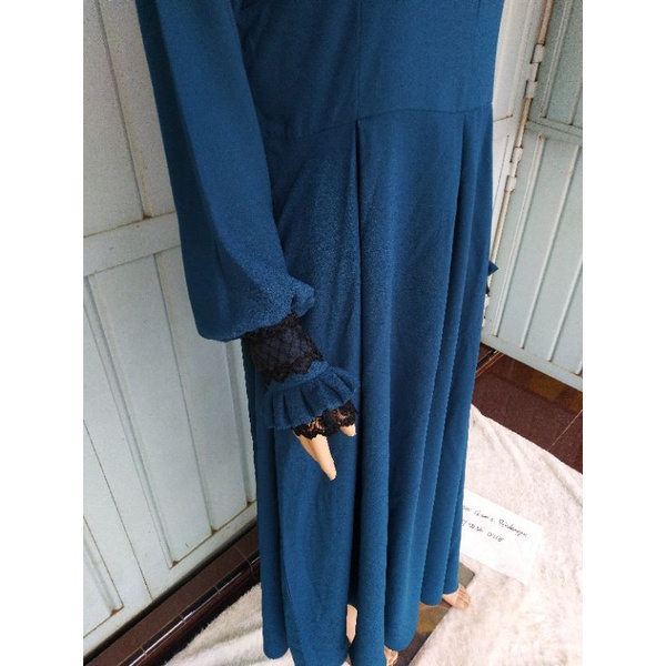 SERODJA Sahla Dress Gamis Simple Renda Rempel, Size M. L dan XL-Toska Tua