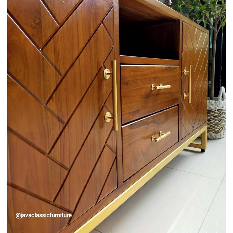 BUFET SCANDINAVIA TV RETRO MINIMALIS CUSTOM KAKI BESI CABINET DRAWER PAJANGAN RUANG TAMU BAHAN KAYU JATI GRADE A FINISHING NATURAL FURNITURE JEPARA-3