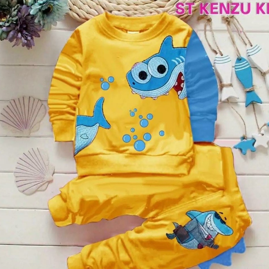 Setelan anak laki laki dan perempuan motif hiu baju anak 1-5 tahun sweater joger anak terlaris