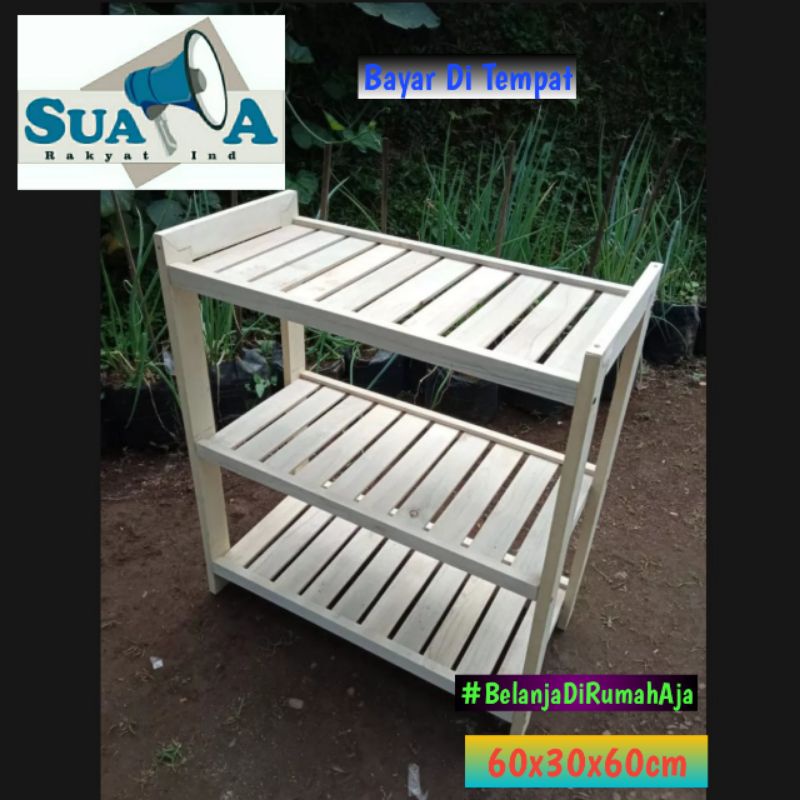 Meja Rak kayu Sepatu 3 Susun | Rak dispenser | Rak pot bunga | Rak kayu multifungsi | Meja rak aquar