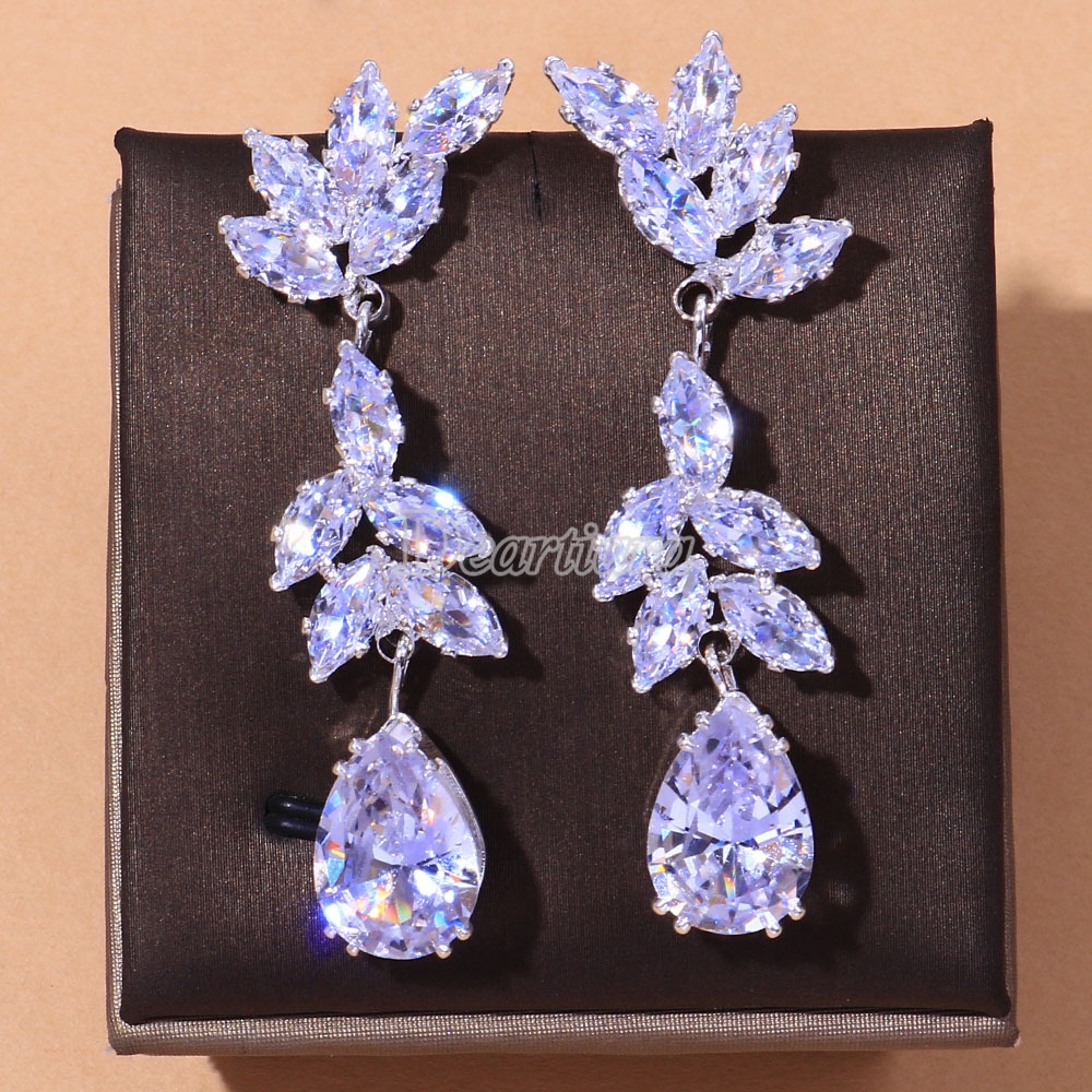 Set Anting Dan Kalung Rantai Bahan Zirkon Untuk Aksesoris Pengantin