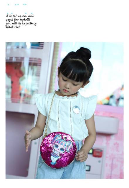 (lolipop)TAS SELEMPANG ANAK LOL BULAT LED SEQUIN / SLING BAG ANAK LOL LED / TAS ANAK