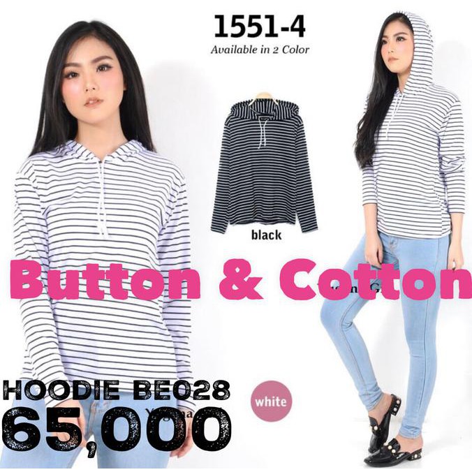 Terlarisss Top Best Seller Kaos Wanita Hoodie Salur Bahan Spandex - Putih
