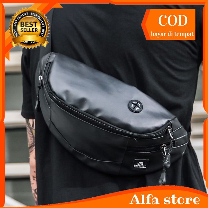 waistbag sling bag tas selempang  pria tas bahu slempang dada hitam fashion cowok sb64