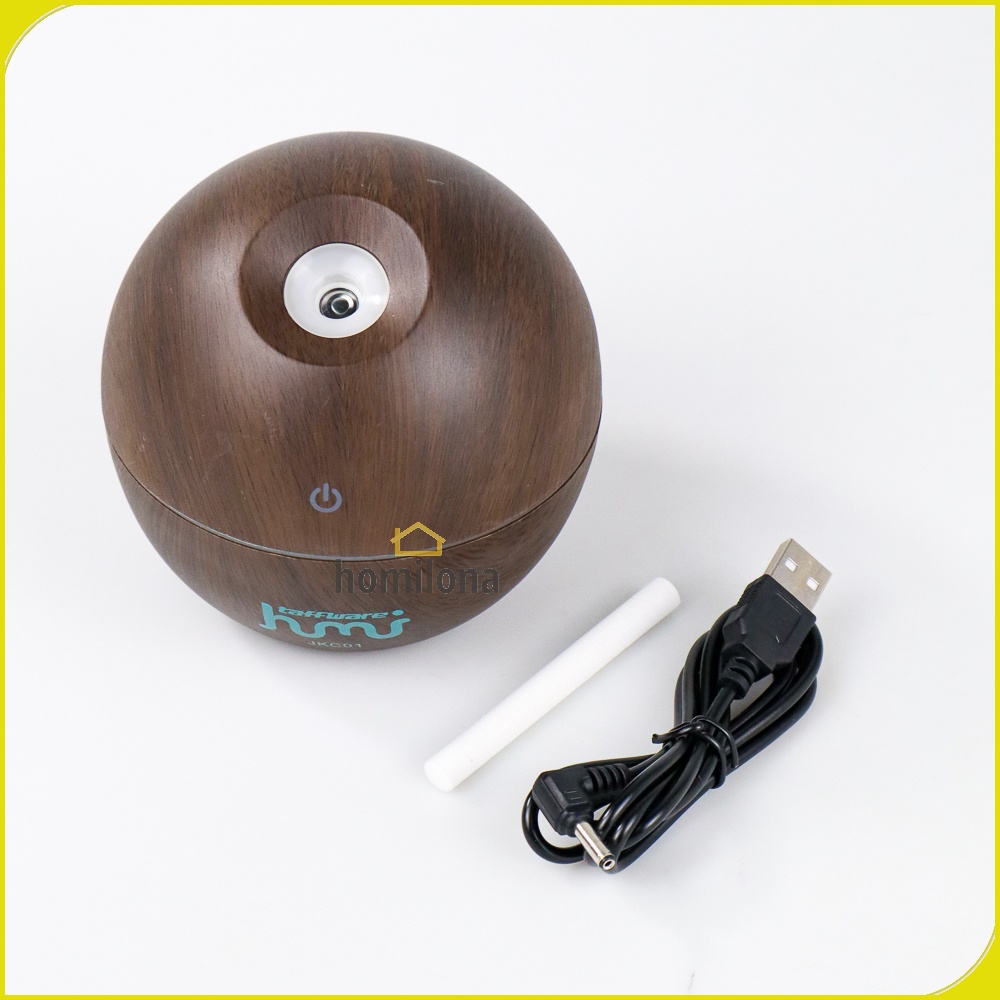 Humidifier Diffuser Aromaterapi 130ml - Taffware HUMI JKC01 Dark Brown - Ultrasonic Aromatherapy Essential Oil Burner Mini Mobil Bulat Wood Design Desain Kayu