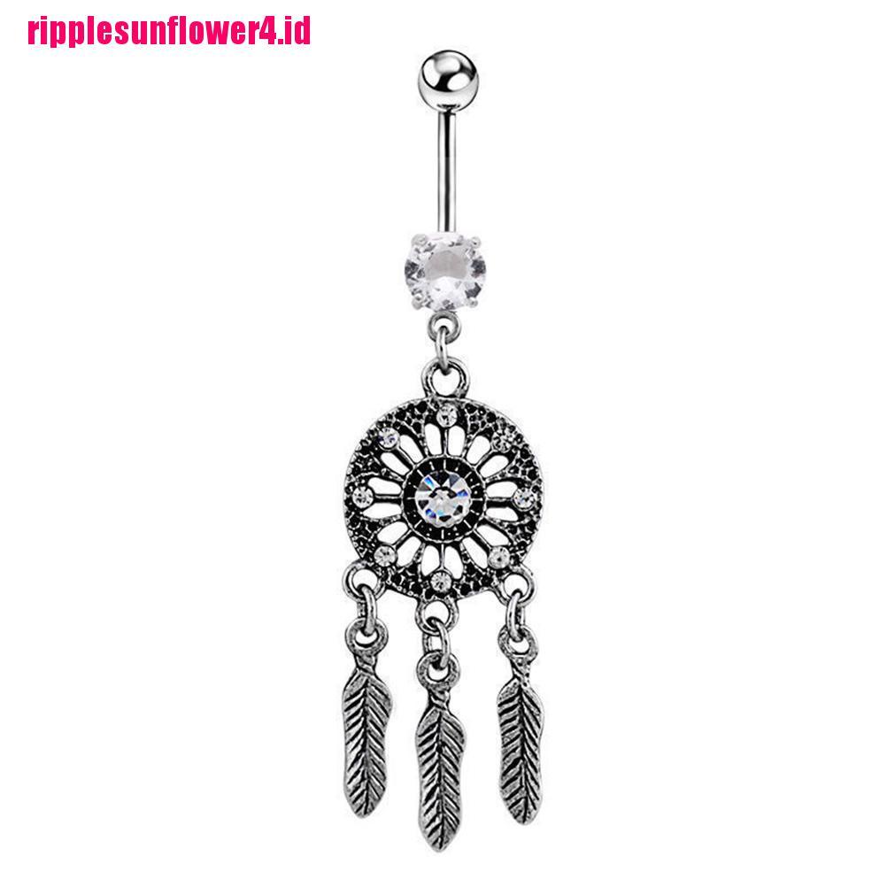 Anting Pusar Bentuk Dream Catcher Dengan Hiasan Kristal Berlian Imitasi