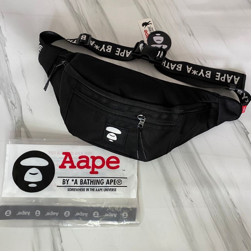 Tas waistbag BAPE AAPE HITAM PREMIUM QUALITY tas selempang tas pinggang slingbag