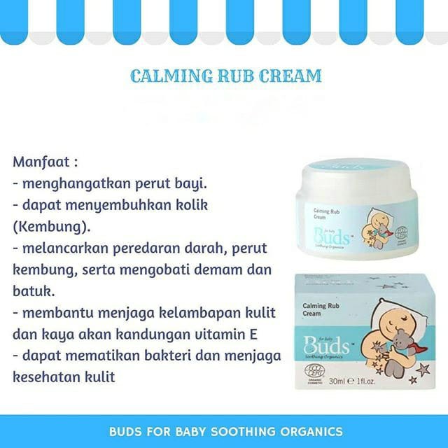 Buds Organic Calming Tummy Rub Cream - 30ml &amp; 50ml / Krim Penghangat Tubuh &amp; Pereda Kolik Bayi