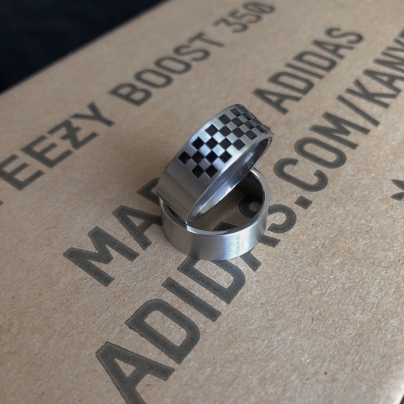 Checkerboard Checker Ring Accessories Trendy Titanium Steel Hip Hop Diablo