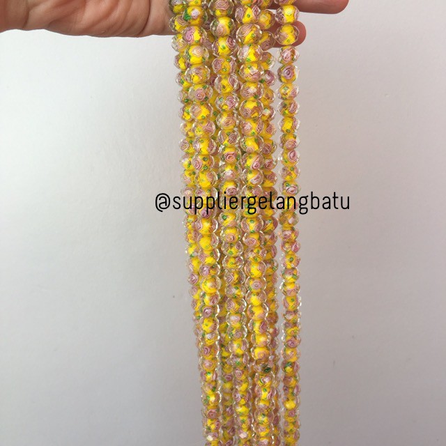 Lampwork kristal Murano 14x12mm bahan crystal mawar kuning premium bahan craft beads aksesoris