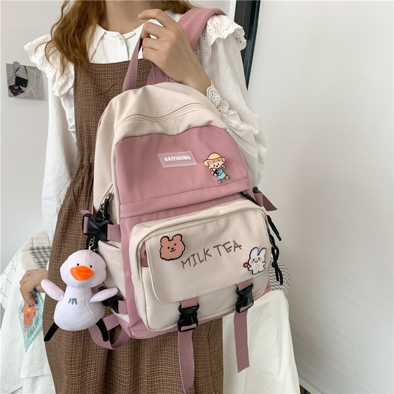 BDKR_TAS - Tas ransel anak sekolah MILK TEA INCLUDE PATCH / BROS Tas kekinian tas casual Tas Ransel Sekolah Korean Style - Tas Ransel Milk Tea - Tas Ransel Wanita Kekinian - Tas Ransel Wanita Terbaru Tas Ransel Backpack Fashion Korea