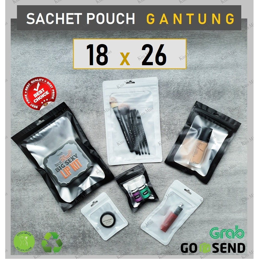 Sachet GANTUNG pouch - 18x26 - kemasan masker - snack - aksesoris - hijab - plastik klip - zipper