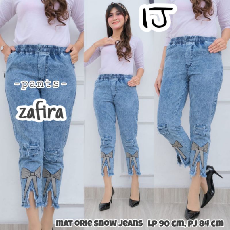 zafira pant / celana jeans wanita sobek motif pita super recomended