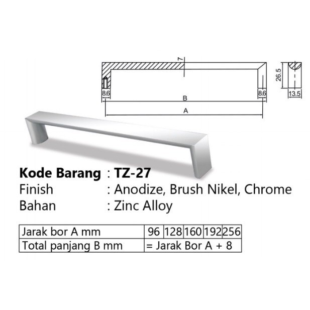 Tarikan Lemari / Tarikan Laci / Handle HUBEN TZ 27 (256 mm)