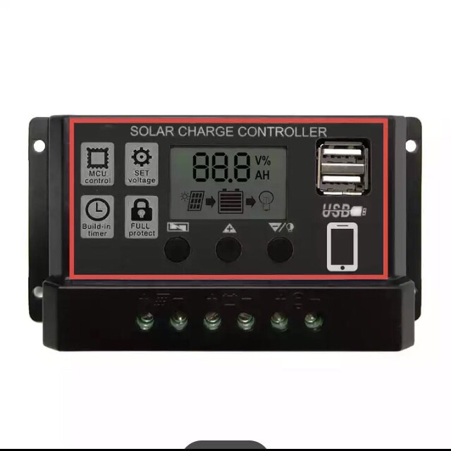 SCC PWM 30A Solar Charge Controller dengan LCD Dual USB 5V Output Solar