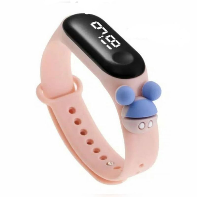 Jam tangan anak Elektronik LED display Tahan Air karakter motif kartun lucu  bahan rubber-Beige Mickey
