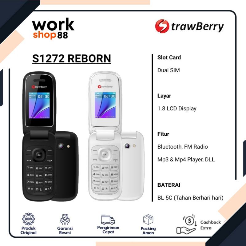 HP Baru Strawberry S1272 REBORN - New Original Garansi Resmi - Candybar, Dual SIM, Mp3 Mp4 Player, G