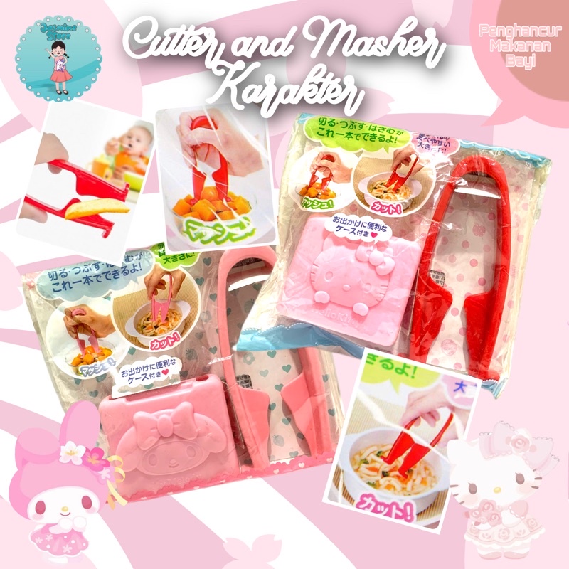 Hello Kitty My Melody Cutter &amp; Masher/Penjepit makanan/Cutter Masher Melody/Sanrio-Cutter &amp; Masher/Penghancur Makanan Bayi