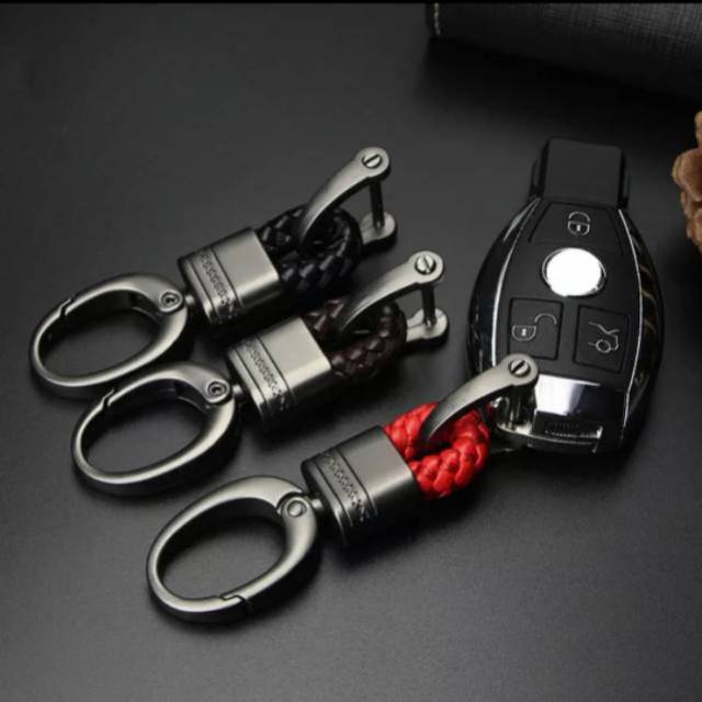 Gantungan kunci mobil motor kulit anyam gesper