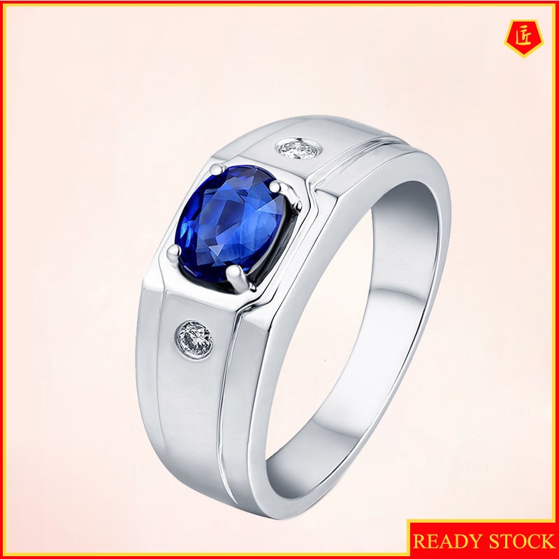 [Ready Stock]Female Silver Korean Style Simple Sapphire Platinum Ring