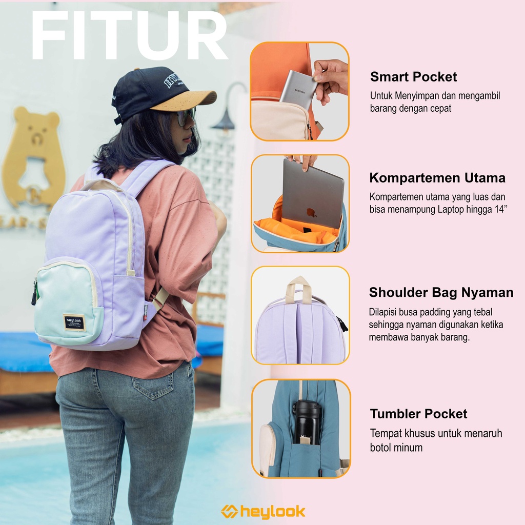 TAS RANSEL SORA TAS LAPTOP WATERPROOF WANITA TAS SEKOLAH HEYLOOK