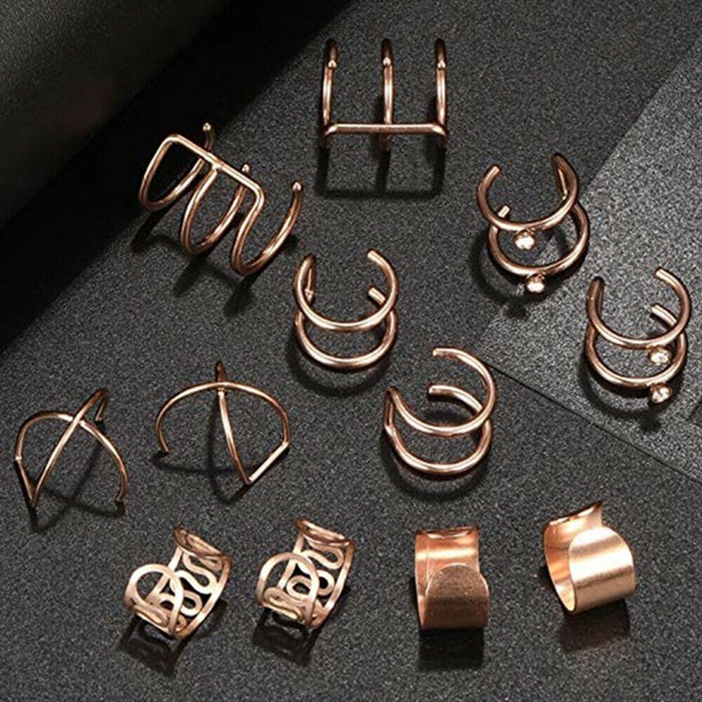 12pcs / Set Anting Klip Tanpa Tindik Bahan Tembaga Untuk Wanita