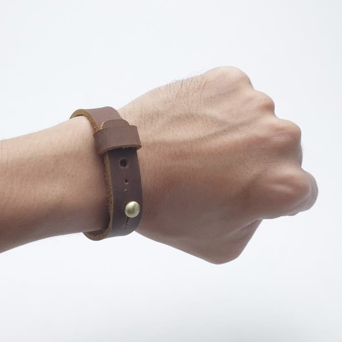 gelang simple kulit asli warna coklat CH - leather bracelet - PHAC191