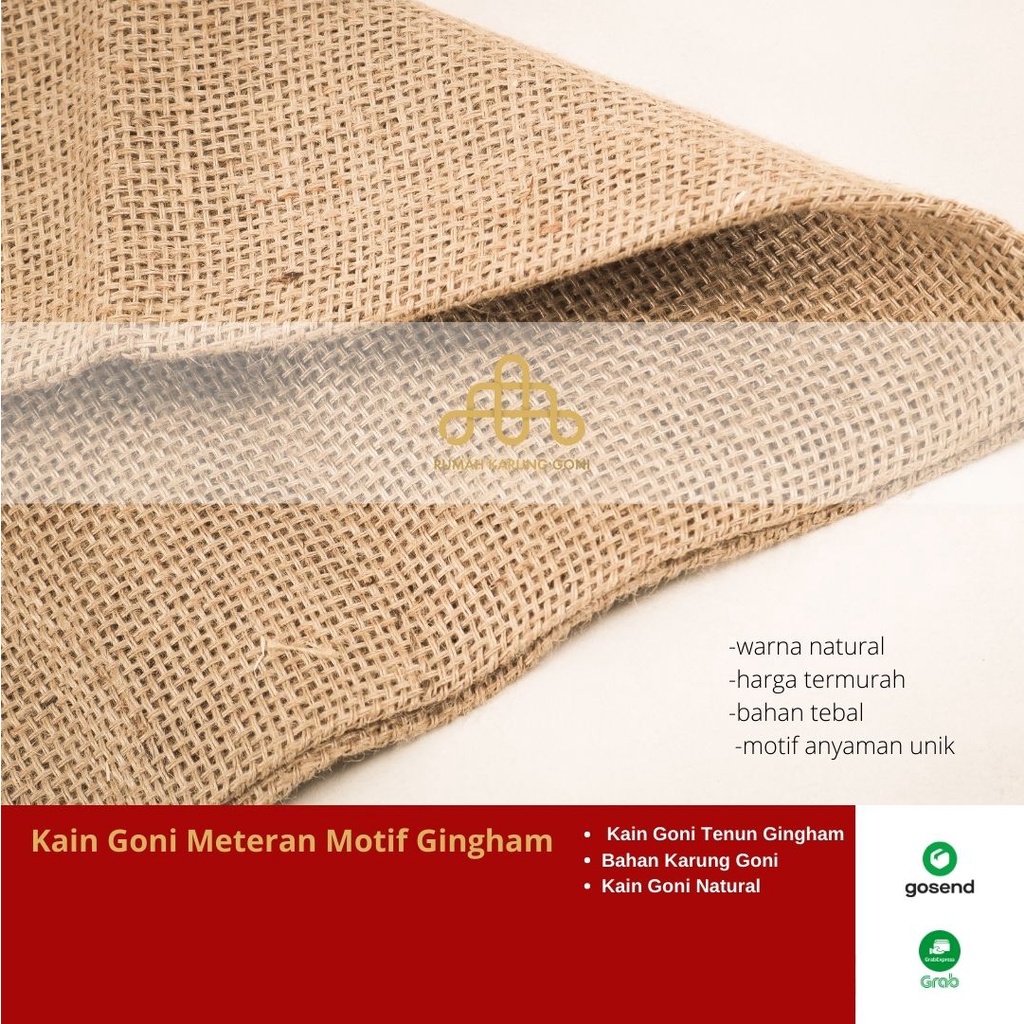 Kain Goni Meteran Motif Gingham - Kain Goni Tenun Gingham - Bahan Karung Goni - Kain Goni Natural