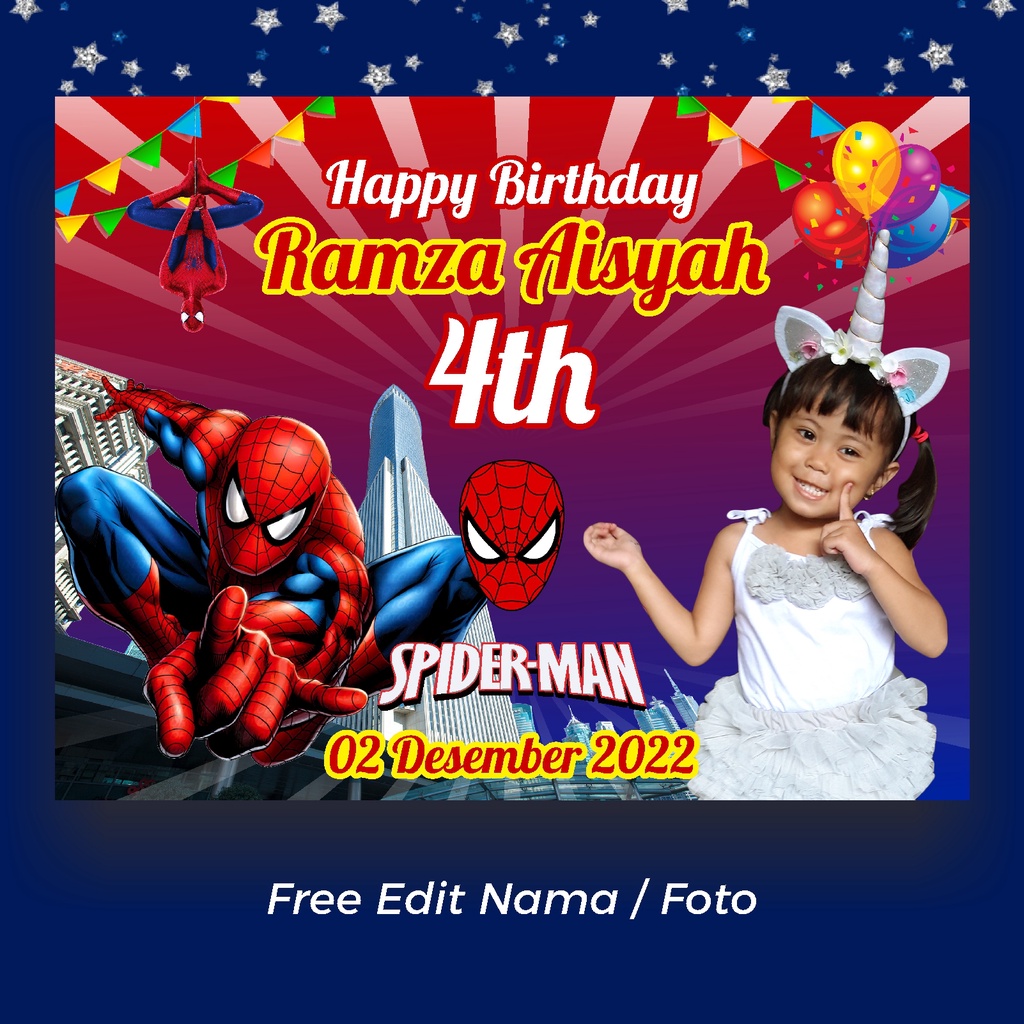 Spanduk / Banner Ultah Anak Ulang Tahun Spiderman Spyderman Backdrop