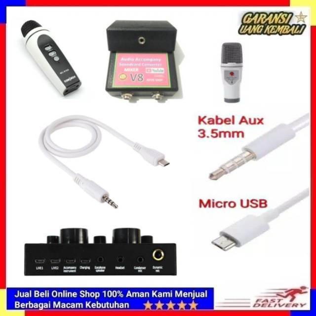 Kabel Microphone KTV Siborie Soundcard V8 Converter V8 WSTER ws-858 Q7 Q9