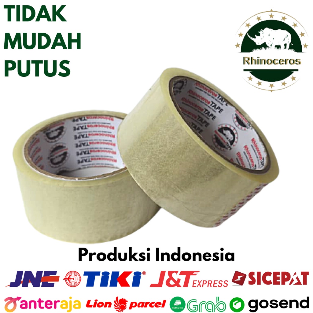 Lakban Bening Putih RHINOCEROS Tape Clear 45mmx50 Yard Solasi Selotip