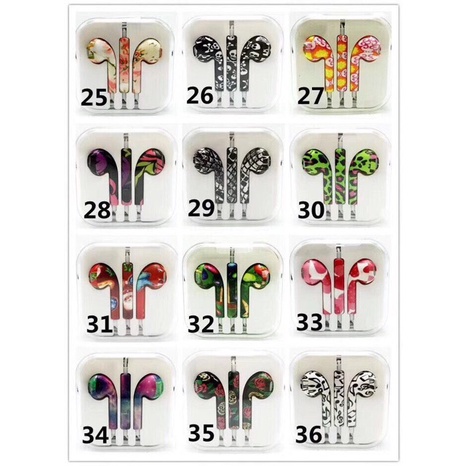 Headset Stereo Musik Kabel 3.5mm Motif Warna Warni Dengan Mic