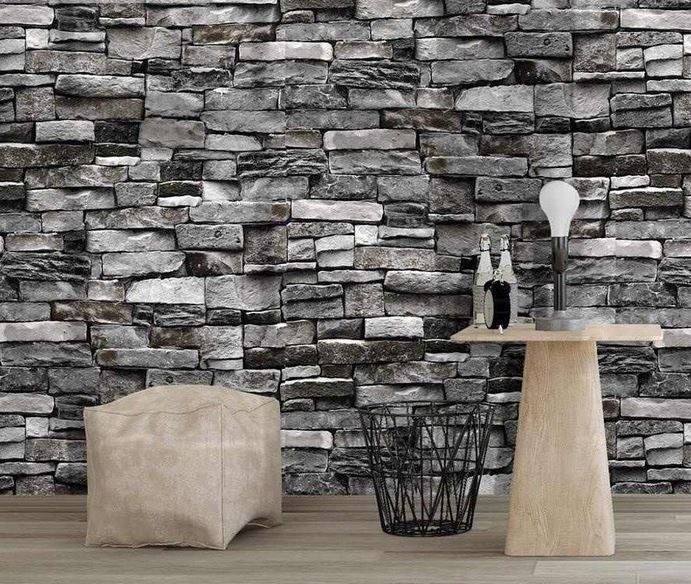 Wallpaper Sticker Dinding 3D Batu Alam Hitam| Batu Alam Coklat| Walpaper Stiker Murah