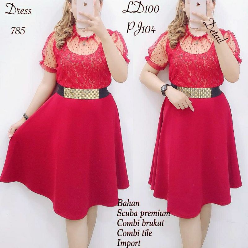 Dres 785 bahan scuba premium combi brukat+Tile import