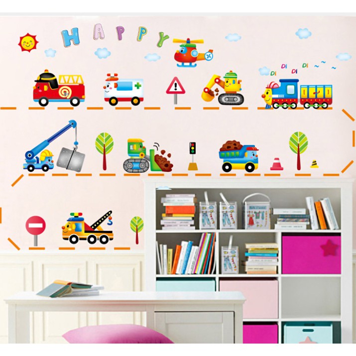 RELIZA WALL STICKER MOBIL TRANSPORTASI TRUCK ANAK CAR KID XY 8105 STIKER DINDING