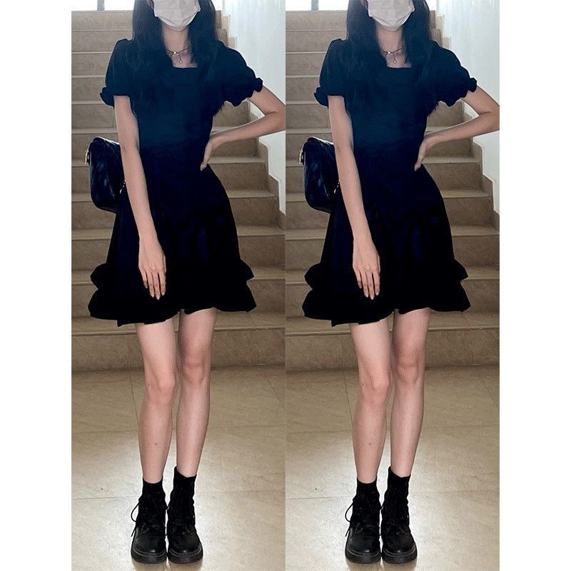 [MikanHiro Store] Dress Gothic Black Polos Midi Dress Gaun Gothic hitam polos Size S up to XL