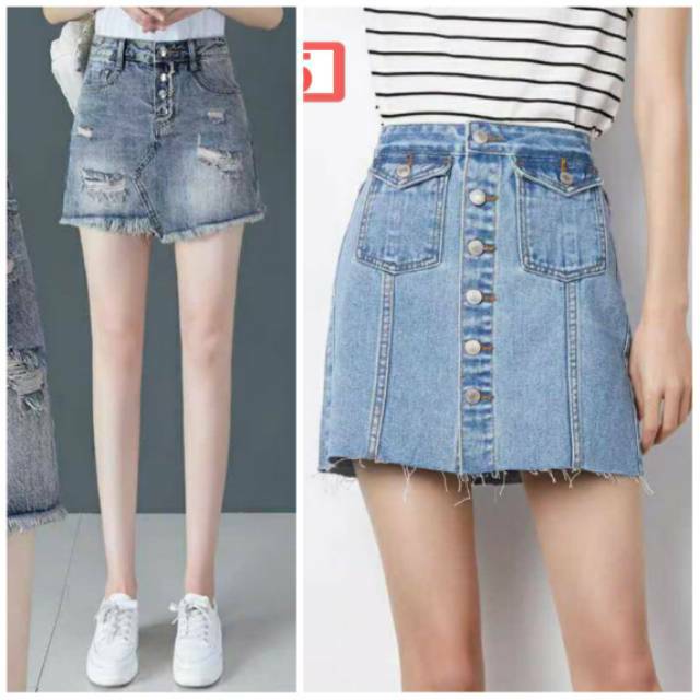 ⚡️CLEARANCE SALE ❤ PREMIUM IMPORT ❤ REAL PIC! JEANS RIPPED BUTTON POCKET MINI  SKIRT