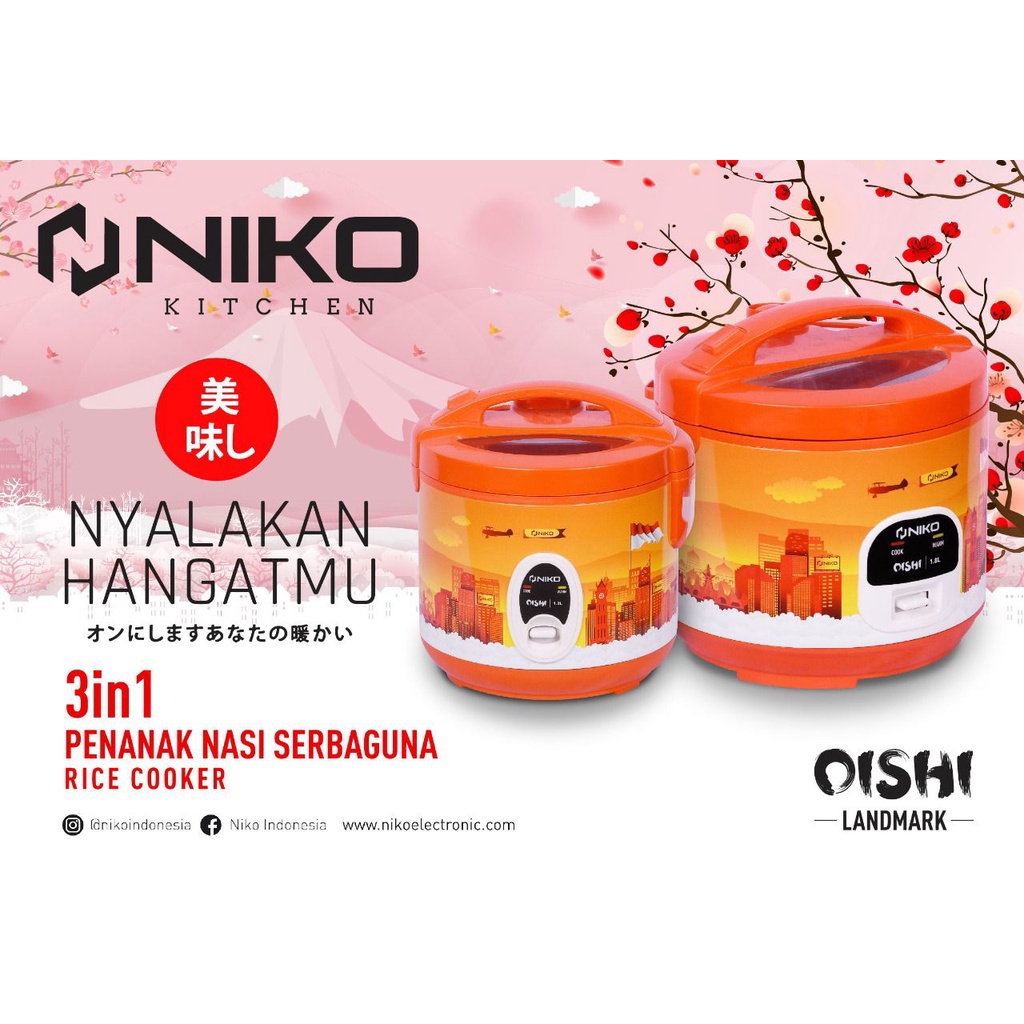 Rice Cooker / Magic Com Niko Motif Cantik 1.8 liter Tutup Kaca Penanak Nasi 3in1